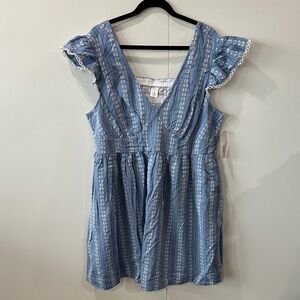 Chic Blue Ruffle Sleeve Casual Dress